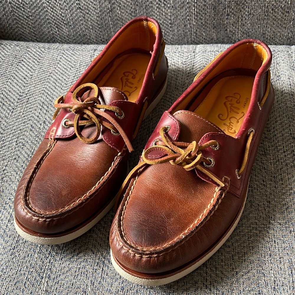 Sperry Top Sider Gold Cup Brown/Red Leather  Lace Up Shoes Size: 9.5